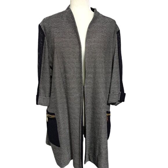Misook Women's Open Knit Cardigan Duster Elbow Sleeves Black Gray Size 2X - Picture 5 of 11